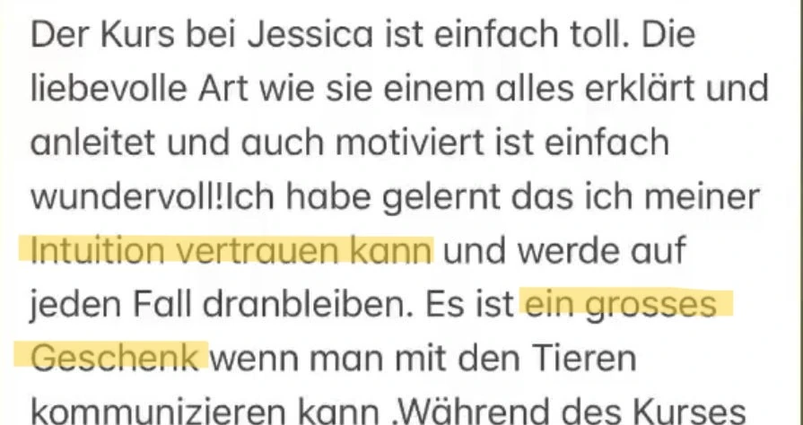 Kundenstimme: Der Kurs ist toll, ich habe gelernt, meiner Intuition zu vertrauen und bleibe dran